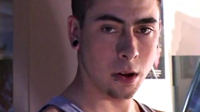 Luke Daniels jerks off in the garage. He works the length of his cock, and edges himself, until he pops a big wet one onto the floor