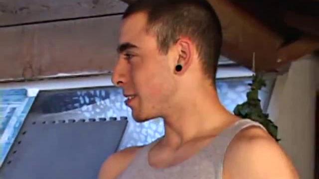 Luke Daniels jerks off in the garage. He works the length of his cock, and edges himself, until he pops a big wet one onto the floor