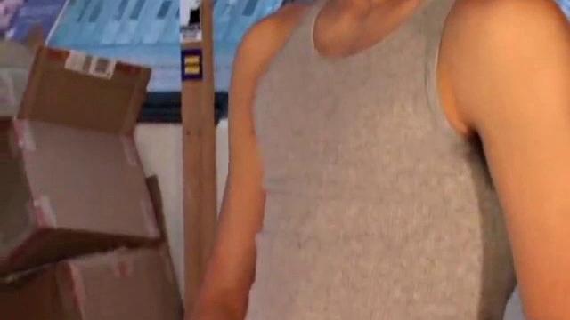 Luke Daniels jerks off in the garage. He works the length of his cock, and edges himself, until he pops a big wet one onto the floor