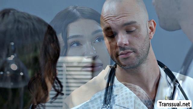 Sucking my hot doctor's dick and putting it inside my ass