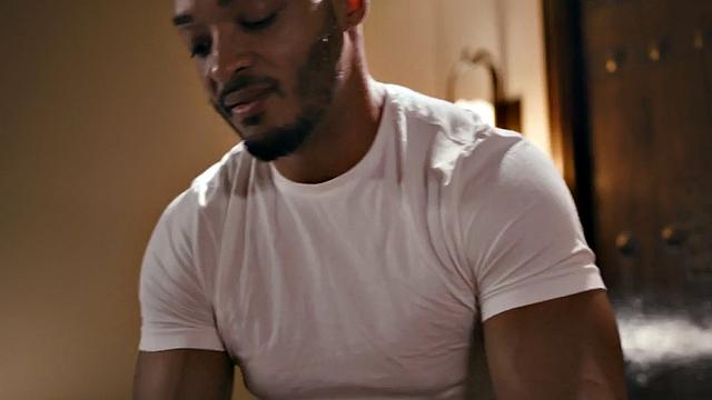 Busty trans beauty sucking masseur before riding cock