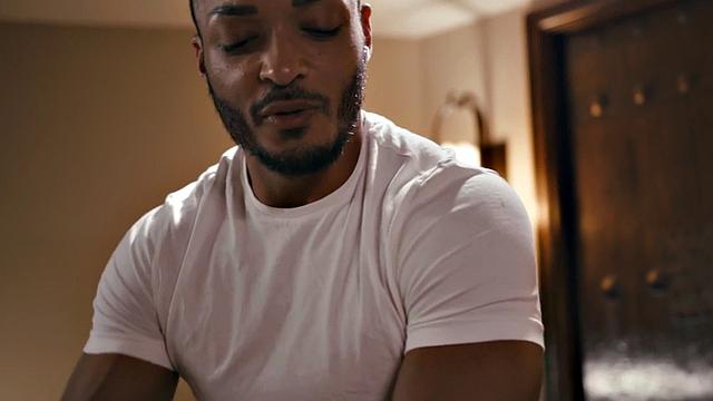 Busty trans beauty sucking masseur before riding cock