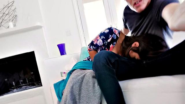 Blonde slut with big tits enjoys POV cock-sharing with her bf & his friend in the kitchen