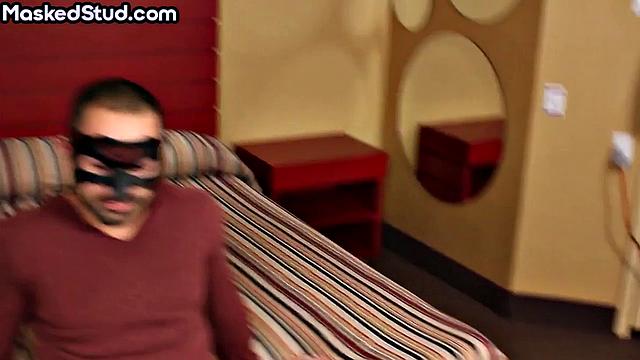 Handsome masked jerking off solo