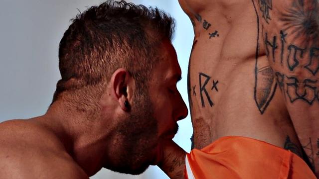 Eager sucking inked dick before bareback fucking