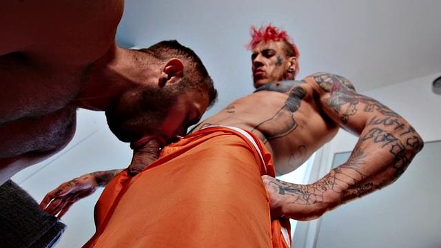 Eager sucking inked dick before bareback fucking