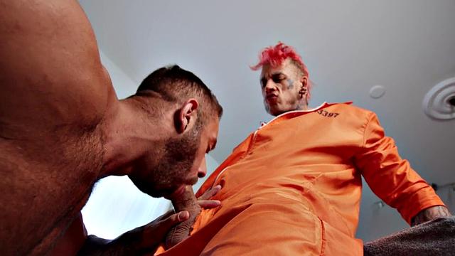 Eager sucking inked dick before bareback fucking