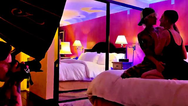 Trans boy with pussy kissing lez in amateur BTS video