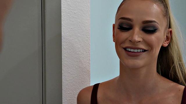 Blonde escort Emma Hix giving a hot rimjob to her client