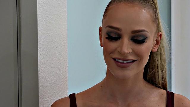 Blonde escort Emma Hix giving a hot rimjob to her client