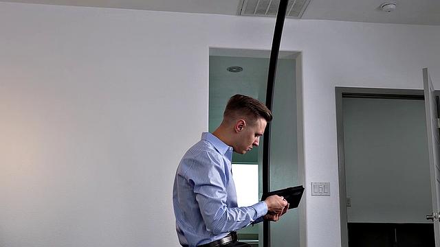 Blonde escort Emma Hix giving a hot rimjob to her client