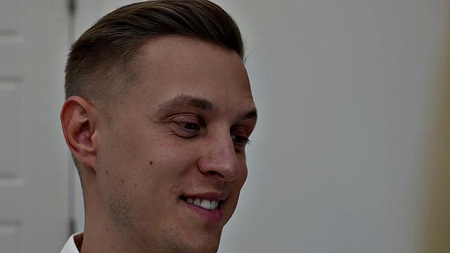 Blonde escort Emma Hix giving a hot rimjob to her client