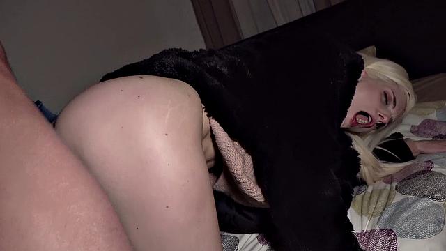 Hot blonde with small ass fucks hard in hotel room & takes a facial