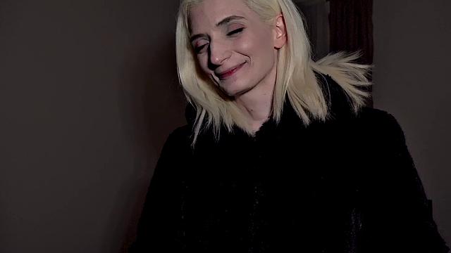 Hot blonde with small ass fucks hard in hotel room & takes a facial