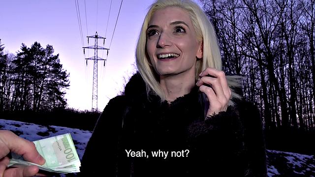 Hot blonde with small ass fucks hard in hotel room & takes a facial