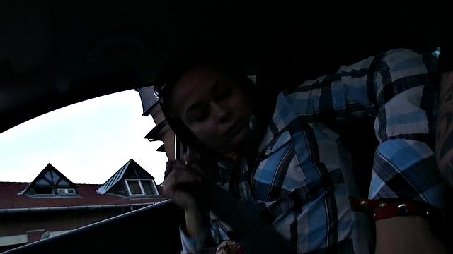 Brunette with big tits gets paid to suck and fuck for cash