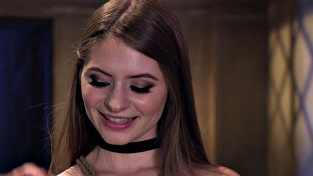 BDSM petite 21yo used in deepthroat by masters