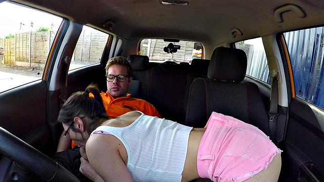 Nympho minx in shorts begs for doggystyle and a hard ride