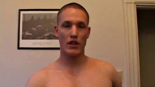 Jay unzips, pulls out a raging boner and strokes to a porn video. After stripping off his shirt, Jay works his cock as he talks to the camera. In no time he explodes a killer cum shot on his face.
