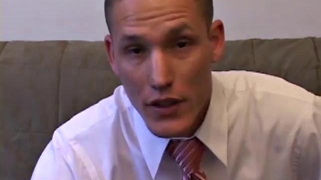 Jay unzips, pulls out a raging boner and strokes to a porn video. After stripping off his shirt, Jay works his cock as he talks to the camera. In no time he explodes a killer cum shot on his face.