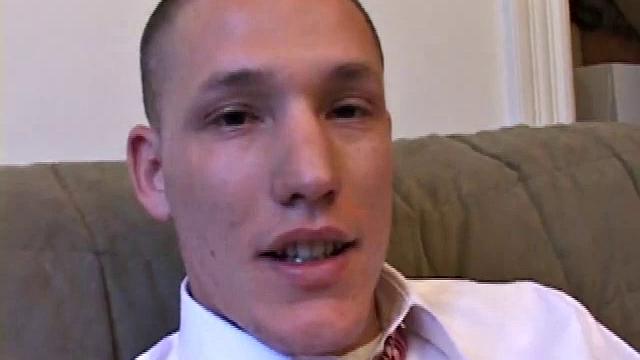 Jay unzips, pulls out a raging boner and strokes to a porn video. After stripping off his shirt, Jay works his cock as he talks to the camera. In no time he explodes a killer cum shot on his face.