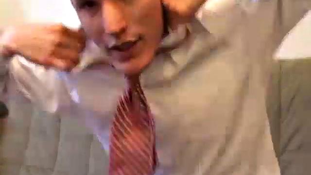 Jay unzips, pulls out a raging boner and strokes to a porn video. After stripping off his shirt, Jay works his cock as he talks to the camera. In no time he explodes a killer cum shot on his face.