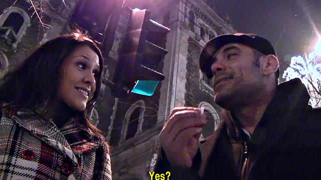 Hot threesome action with small-titted babe in high heels and small tits getting fucked outdoors