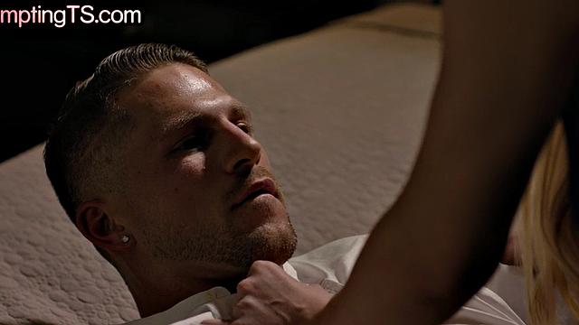 Tempting bigtitted inked TS barebacked while jerking