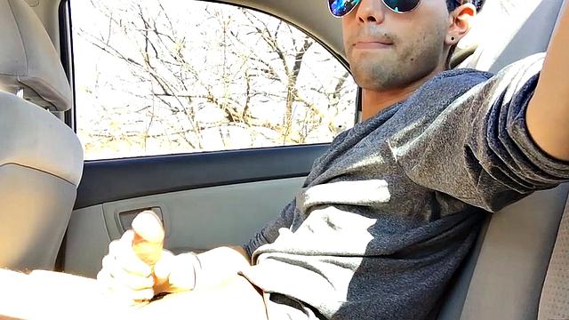 Our featured solo boy of the week is Lucas Prescott, a big dick twink who jerks off in his car. He pushes his pants down to his knees and quickly works up a stiff one, while looking around to make sure no one is approaching.