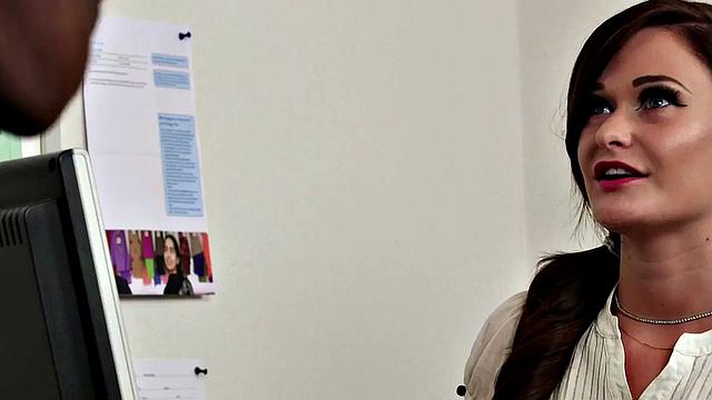 Office babe teases big black cock till cumshot