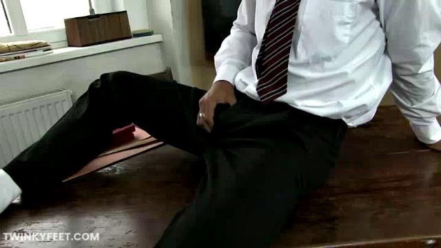 Ramon in the headmaster's study, wearing his school uniform: male foot fetish indulgence