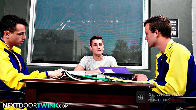 Twink Tutor Dicked Down By Muscle Jocks - NextDoorTwink