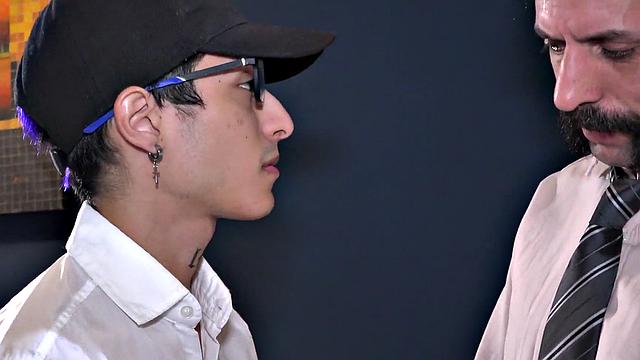 Office mature DILF fucks twink