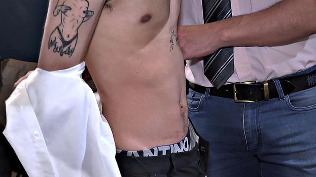 Office mature DILF fucks twink