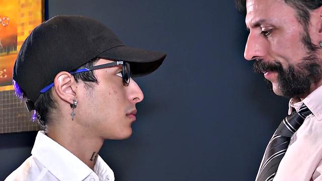 Office mature DILF fucks twink