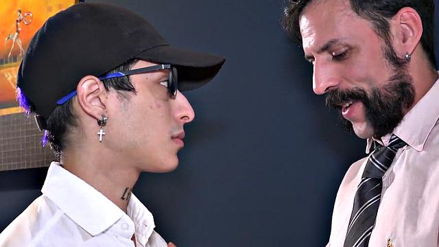 Office mature DILF fucks twink