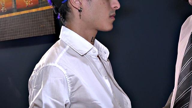 Office mature DILF fucks twink