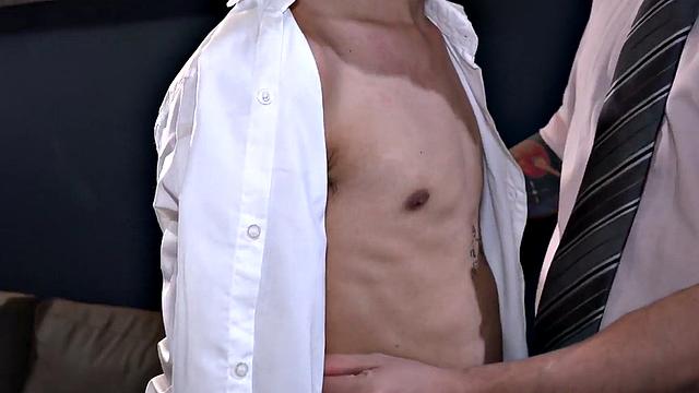 Office mature DILF fucks twink