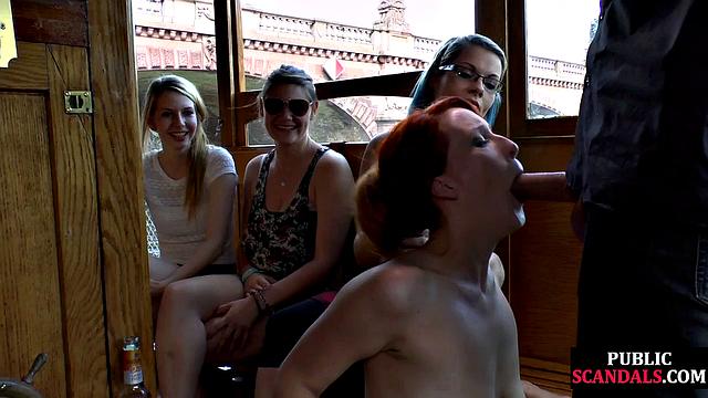 Redhead cougar cockriding on boat