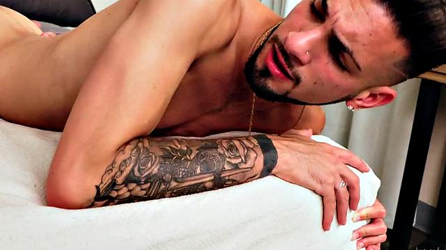 Skinny stud with pierced nipples rimmed and barebacked till cumshot