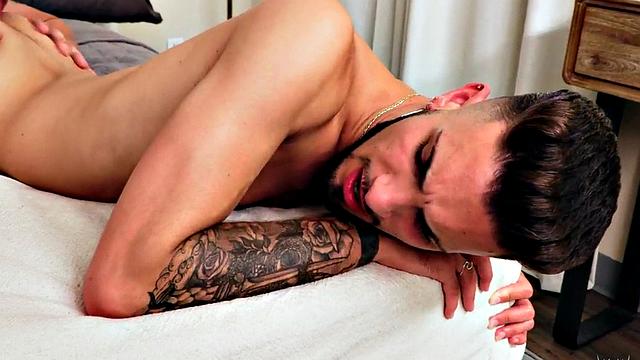 Skinny stud with pierced nipples rimmed and barebacked till cumshot