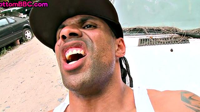 Muscled Black thug picked up and banged outdoor