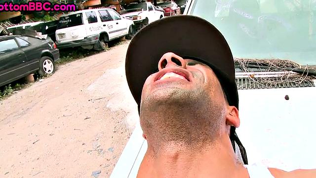 Muscled Black thug picked up and banged outdoor