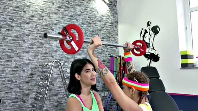 Gym dykes pussylicking and fingering after erotic workout