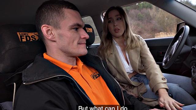 Real driving student pounded by instructor in car