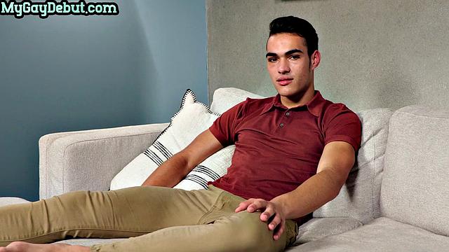 Handsome stud solo masturbating