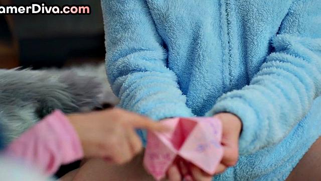 Double dildo sharing gamers in trio