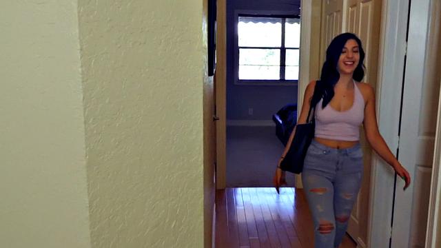 POV blowjob and reverse cowgirl with a sexy brunette in a thong