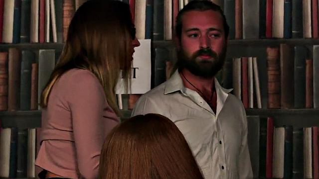 CFNM babes with tattoos & glasses give a sloppy handjob & blowjob to lucky dude