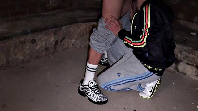 Skinny stud rims and fucks bottom in basement after oral